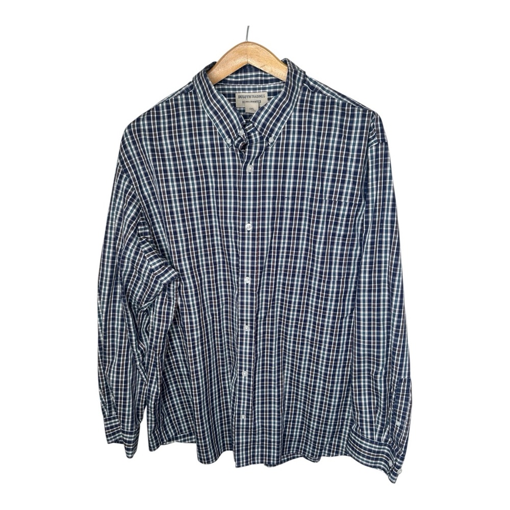 Duluth Trading Wrinklefighter Relaxed Fit Shirt Size 2XL Plaid Long Sleeve